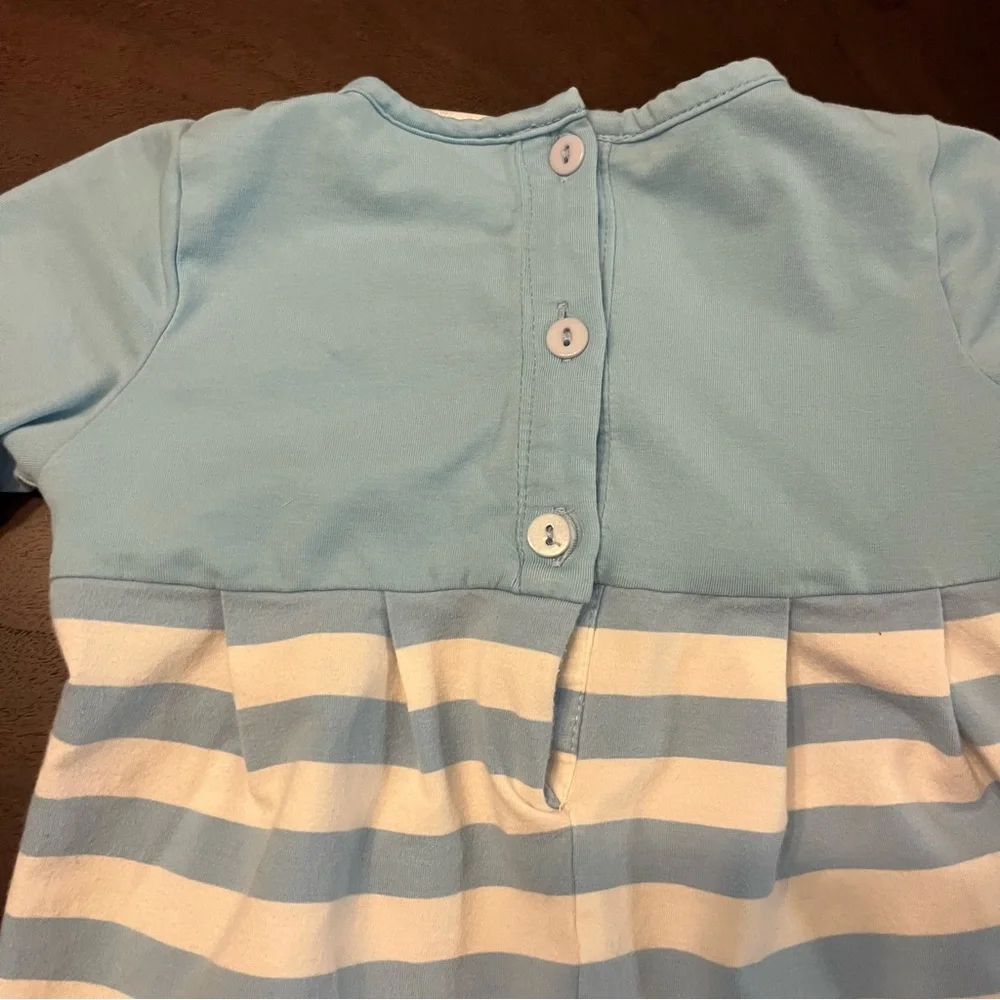 Busy Bee Smocks! Christmas Smocked Snowglobe Santa Stripe Jon Jon Romper 6 Month